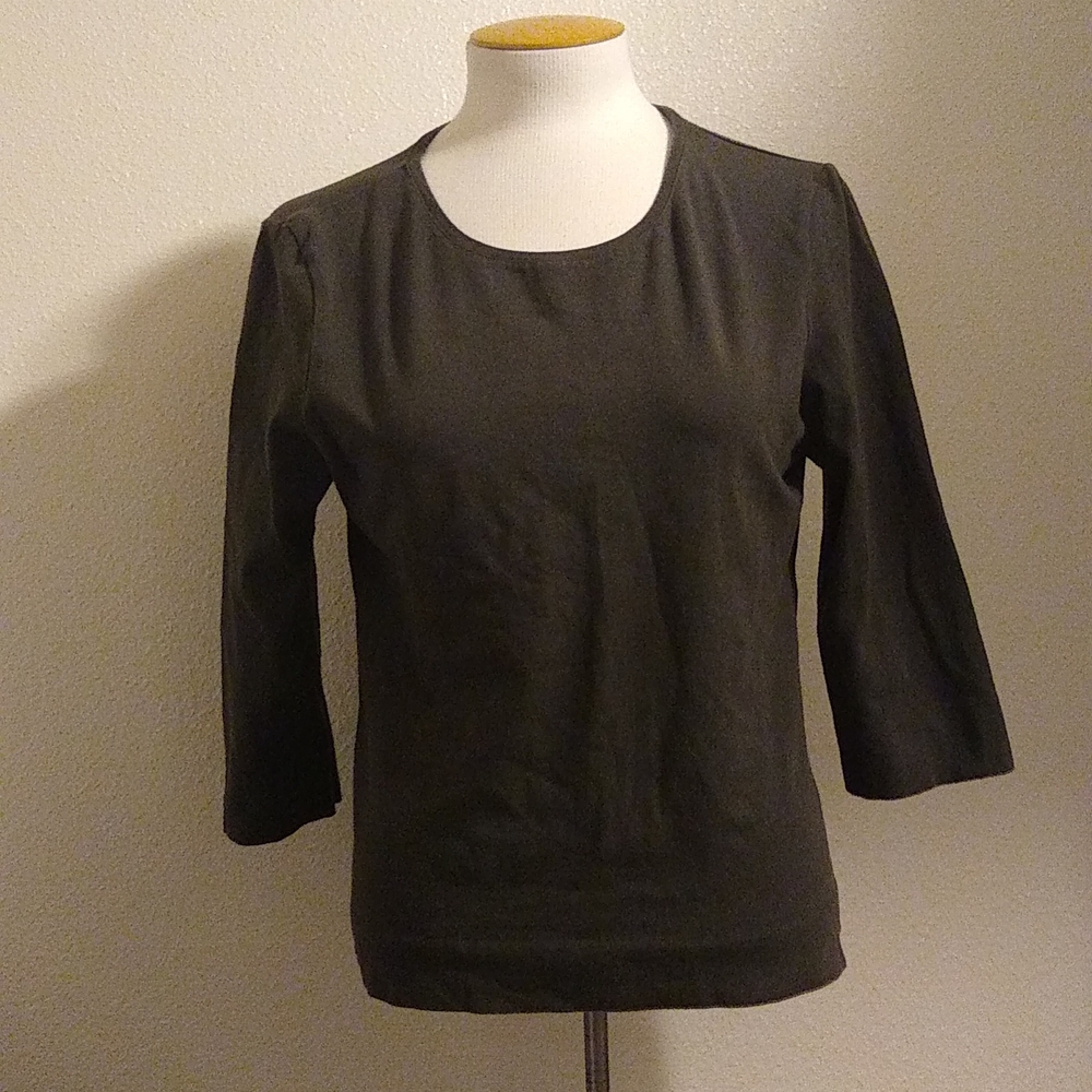 Brooks vintage olive green stretch elbow sleeve top women's L EUC